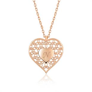 Hk ​Gümüş Kadın Kolye Rose Kişiye Özel Kalbin İçinde Kalp |Gümüş Takı Hediyelik Ürünler