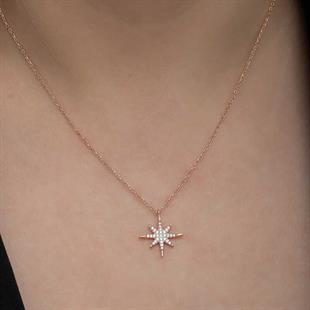 Hk Gümüş Kadın Kolye Rose Kutup Yıldızı |Gümüş Takı Hediyelik Ürünler