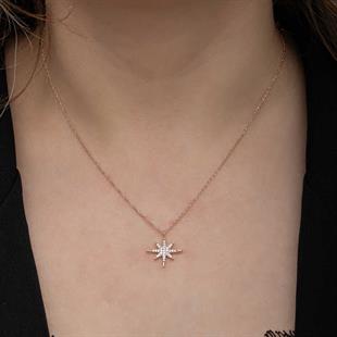 Hk Gümüş Kadın Kolye Rose Kutup Yıldızı |Gümüş Takı Hediyelik Ürünler