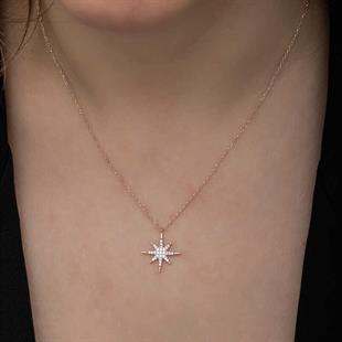 Hk Gümüş Kadın Kolye Rose Kutup Yıldızı |Gümüş Takı Hediyelik Ürünler