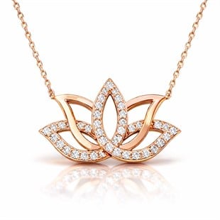 Hk Gümüş Rose Lotus Çiçeği Kolye | Gümüş Takı Hediyelik Ürünler