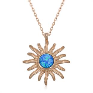 ​Gümüş Rose Mavi Opal Taşlı Güneş Kadın Kolye