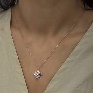 Gümüş Rose Mix Taşlı Umut Çiçeği Kolye