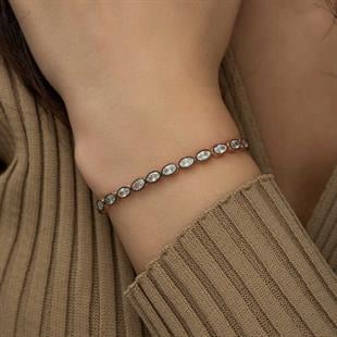 Hk Gümüş Kadın Bileklik Rose Oval Kesim Elmas Montür Asansör |Gümüş Takı Hediyelik Ürünler