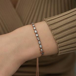 Hk Gümüş Kadın Bileklik Rose Oval Kesim Elmas Montür Asansör |Gümüş Takı Hediyelik Ürünler