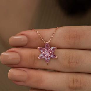 Gümüş Rose Pembe Çiçek Kolye