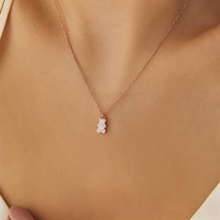 Hk Gümüş Kadın Kolye Rose Renkli Ayıcık |Gümüş Takı Hediyelik Ürünler