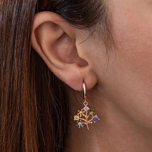 Hk Gümüş Kadın Küpe Rose Renkli Taşlı Hayat Ağacı |Gümüş Takı Hediyelik Ürünler