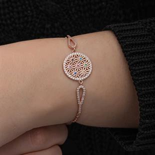 Hk ​Gümüş Kadın Bileklik Rose Renkli Yaşam Çiçeği |Gümüş Takı Hediyelik Ürünler