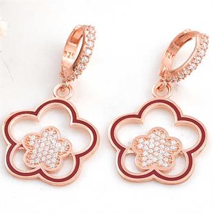 Hk ​Gümüş Kadın Küpe Rose Sallantılı Çiçek Desenli |Gümüş Takı Hediyelik Ürünler