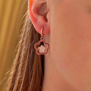 Hk ​Gümüş Kadın Küpe Rose Sallantılı Çiçek Desenli |Gümüş Takı Hediyelik Ürünler