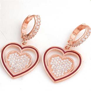 Hk ​Gümüş Kadın Küpe Rose Sallantılı Kalp |Gümüş Takı Hediyelik Ürünler