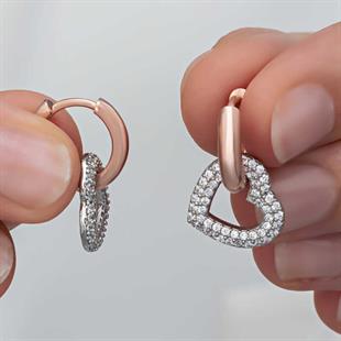 Hk ​Gümüş Kadın Küpe Rose Sallantılı Kalp |Gümüş Takı Hediyelik Ürünler