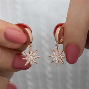 Hk Gümüş Kadın Küpe Rose Sallantılı Kutup Yıldızı |Gümüş Takı Hediyelik Ürünler