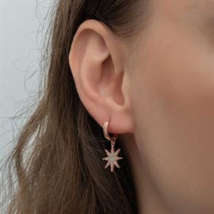 Hk Gümüş Kadın Küpe Rose Sallantılı Kutup Yıldızı |Gümüş Takı Hediyelik Ürünler