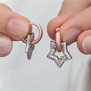 Hk Gümüş Kadın Küpe Rose Sallantılı Yıldız |Gümüş Takı Hediyelik Ürünler