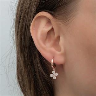 Hk ​Gümüş Kadın Küpe Rose Sallantılı Yonca |Gümüş Takı Hediyelik Ürünler