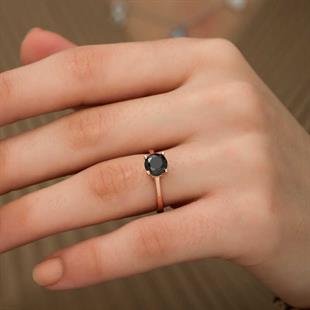 Hk Gümüş Kadın Yüzük Rose Siyah Tektaş Yüzük|Gümüş Takı Hediyelik Ürünler