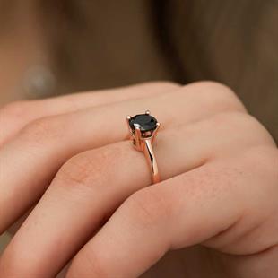 Hk Gümüş Kadın Yüzük Rose Siyah Tektaş Yüzük|Gümüş Takı Hediyelik Ürünler