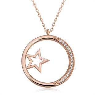 Hk Gümüş Kadın Kolye Rose Yıldız Detaylı Halka |Gümüş Takı Hediyelik Ürünler