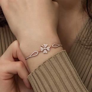 Hk Gümüş Kadın Bileklik Rose Yonca |Gümüş Takı Hediyelik Ürünler