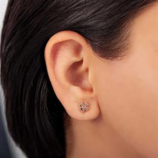 Hk Gümüş Kadın Küpe Rose Yonca Çivili |Gümüş Takı Hediyelik Ürünler