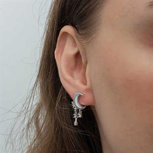 Hk Gümüş Kadın Küpe Sallantılı Ay Yıldız |Gümüş Takı Hediyelik Ürünler