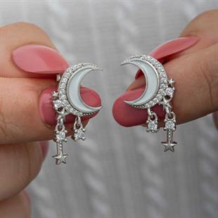 Hk Gümüş Kadın Küpe Sallantılı Ay Yıldız |Gümüş Takı Hediyelik Ürünler