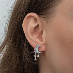 Hk Gümüş Kadın Küpe Sallantılı Ay Yıldız |Gümüş Takı Hediyelik Ürünler