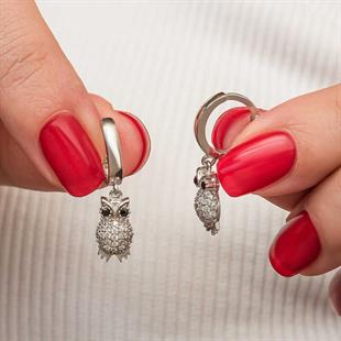 Hk Gümüş Kadın Küpe Sallantılı Baykuş |Gümüş Takı Hediyelik Ürünler