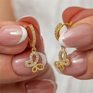 Hk Gümüş Kadın Küpe Sallantılı Gold Kelebek |Gümüş Takı Hediyelik Ürünler
