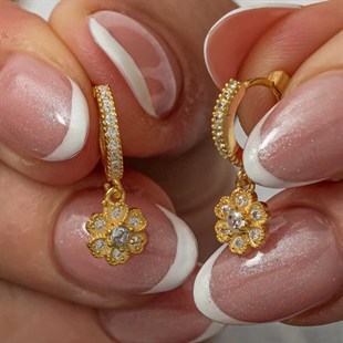 Hk Gümüş Sallantılı Gold Minimal Çiçek Kadın Küpe | Gümüş Takı Hediyelik Ürünler