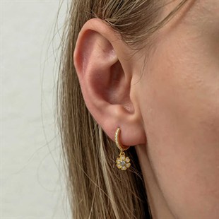 Hk Gümüş Sallantılı Gold Minimal Çiçek Kadın Küpe | Gümüş Takı Hediyelik Ürünler