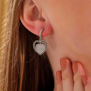 Hk ​Gümüş Kadın Küpe Sallantılı Kalp |Gümüş Takı Hediyelik Ürünler