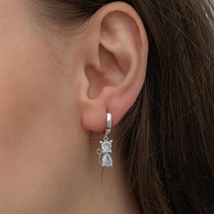 Hk Gümüş Kadın Küpe Sallantılı Kedi |Gümüş Takı Hediyelik Ürünler