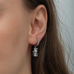 Hk Gümüş Kadın Küpe Sallantılı Kedi |Gümüş Takı Hediyelik Ürünler