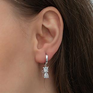 Hk Gümüş Kadın Küpe Sallantılı Kedi |Gümüş Takı Hediyelik Ürünler