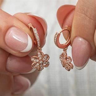 Hk ​Gümüş Kadın Küpe Sallantılı Rose Çiçek |Gümüş Takı Hediyelik Ürünler