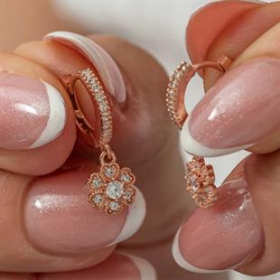 Hk Gümüş Kadın Küpe Sallantılı Rose Minimal Çiçek |Gümüş Takı Hediyelik Ürünler