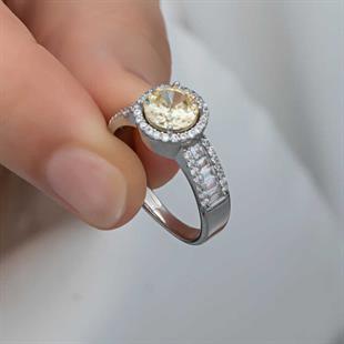 Hk Gümüş Kadın Yüzük Sarı Tek Taş |Gümüş Takı Hediyelik Ürünler