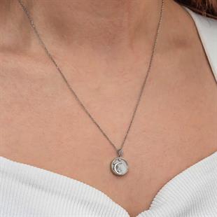 Hk Gümüş Kadın Kolye Sedef Taşlı Ay Yıldız Hilal |Gümüş Takı Hediyelik Ürünler