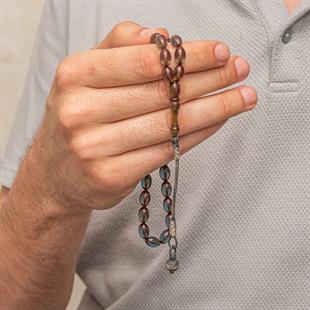 Gümüş Şeffaf Kazaz Püsküllü Sıkma Kehribar Tesbih