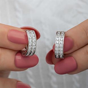 Hk Gümüş Kadın Küpe Sıra Taşlı Halka |Gümüş Takı Hediyelik Ürünler