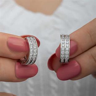 Hk Gümüş Kadın Küpe Sıra Taşlı Halka |Gümüş Takı Hediyelik Ürünler