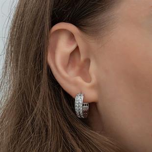 Hk Gümüş Kadın Küpe Sıra Taşlı Halka |Gümüş Takı Hediyelik Ürünler