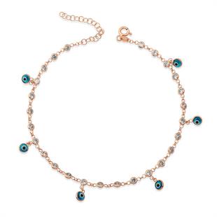 Hk ​Gümüş Halhal Sıralı Zirkon Taşlı Nazarlı Rose |Gümüş Takı Hediyelik Ürünler