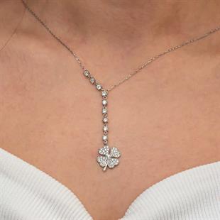 Gümüş Sıralı Zirkon Taşlı Yonca Kadın Kolye