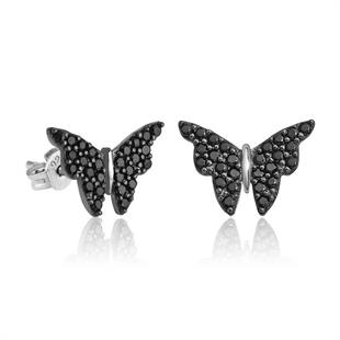 Hk Gümüş Kadın Küpe Siyah Kelebek |Gümüş Takı Hediyelik Ürünler
