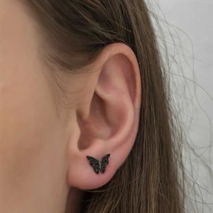 Hk Gümüş Kadın Küpe Siyah Kelebek |Gümüş Takı Hediyelik Ürünler