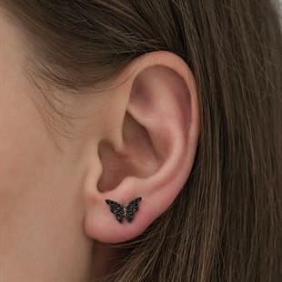 Hk Gümüş Kadın Küpe Siyah Kelebek |Gümüş Takı Hediyelik Ürünler